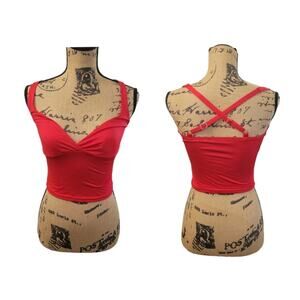 Princess Polly red crop top, size 4, v-neck, strappy criss cross back straps